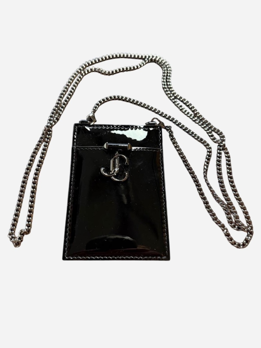 Jimmy Choo Black Patent Leather Chain Crossbody Cardholder